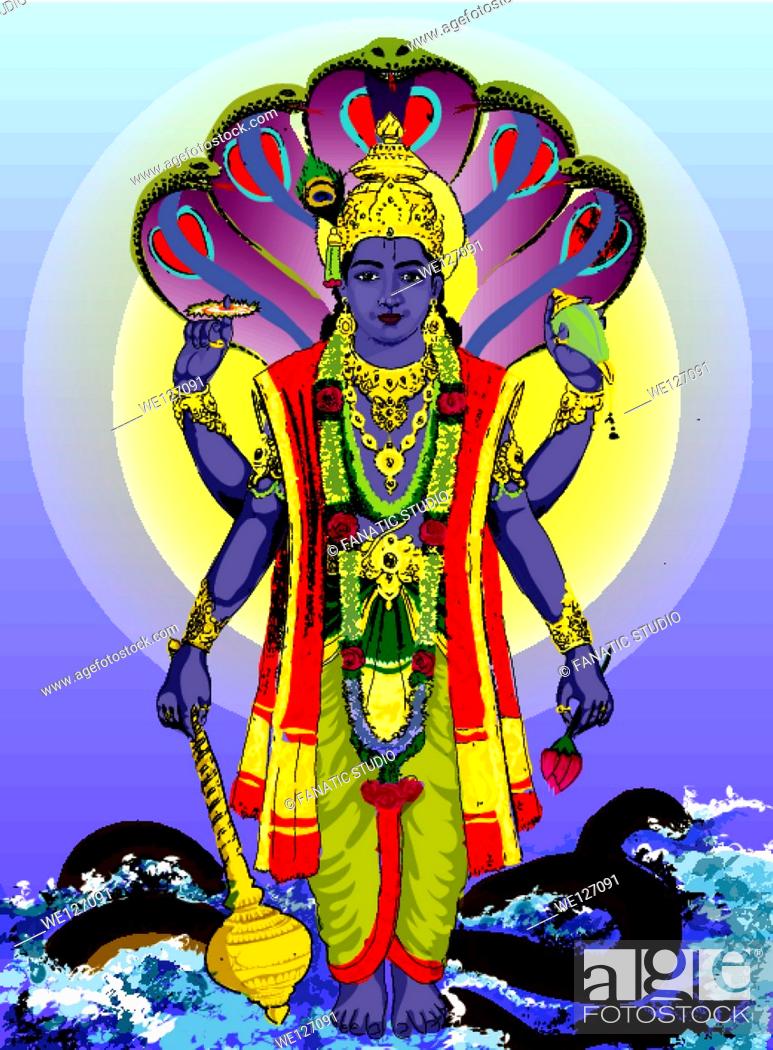 Hindu god Vishnu, Stock Vector, Vector And Royalty Free Image. Pic ...