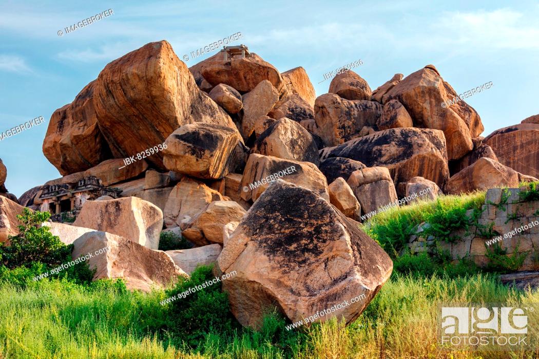 Stock Photo: Giant stone boulders in Hampi, Karnataka, India, Asia.