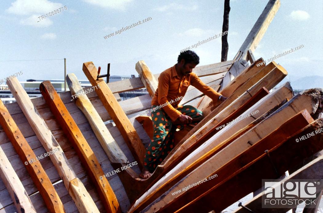 Stock Photo: Ras Al Khaimah UAE Man Building A Dhow.