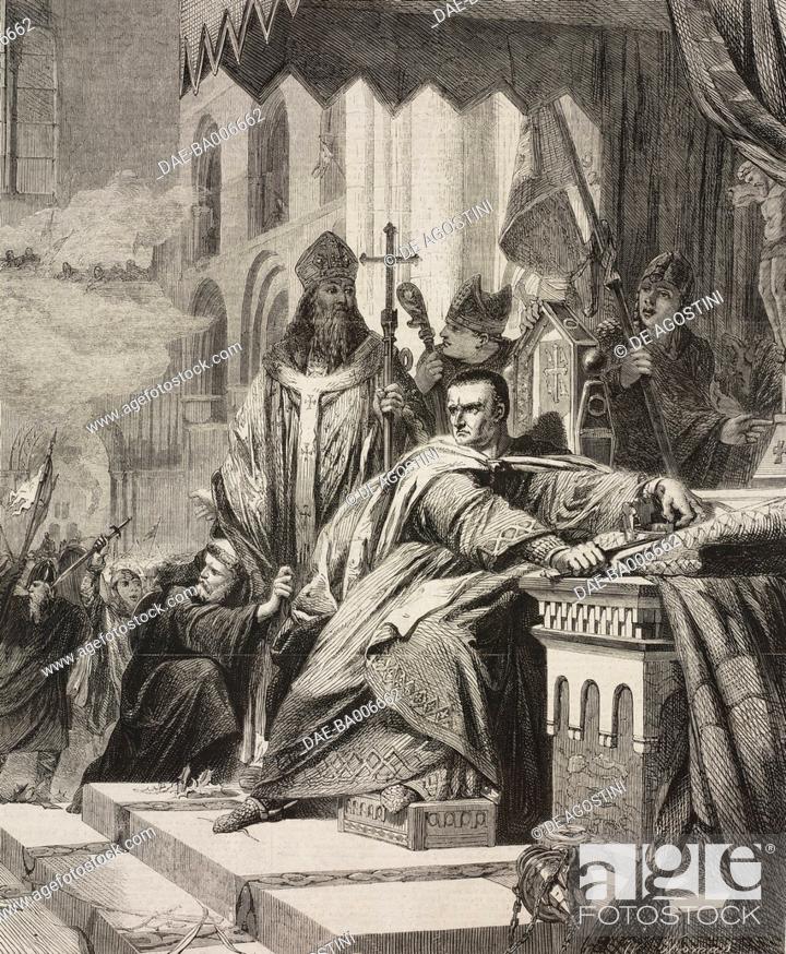 Stock Photo: The coronation of William the Conqueror, by John Cross, illustration from the magazine The Illustrated London News, volume XXXVIII, June 16, 1861.