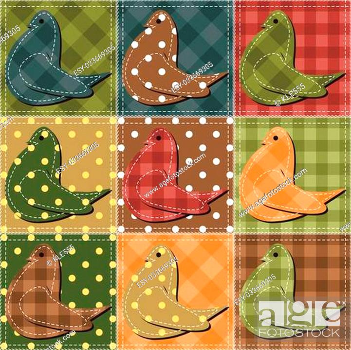 Stock Photo: patchwork background with pigeons vector illustration.