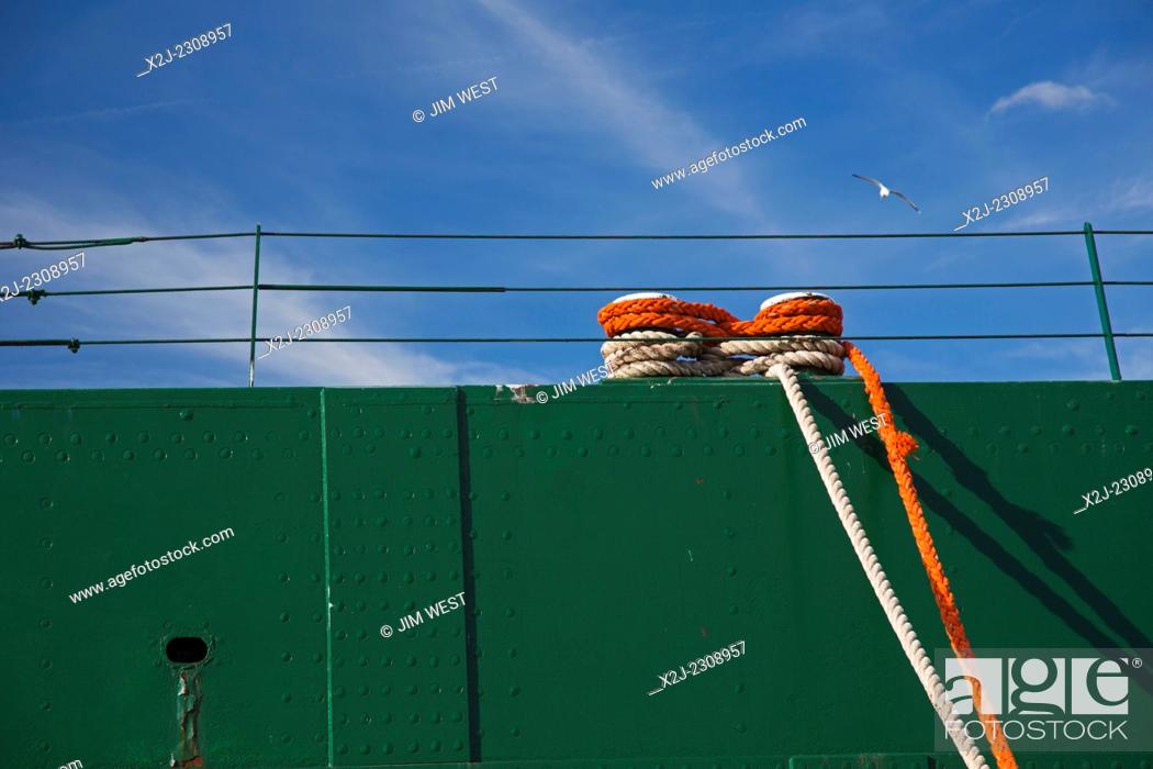 Stock Photo: Toledo, Ohio - Mooring lines on the S.S. Col. James M. Schoonmaker, the museum ship of the National Museum of the Great Lakes.