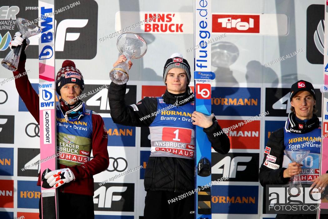 Stock Photo: 04 January 2020, Austria, Innsbruck: Nordic skiing/ski jumping: World Cup, Four Hills Tournament, Big Hill, Men, 2nd run.