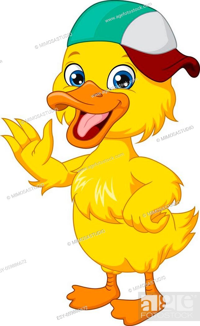 Vector illustration of Cute baby duck cartoon wearing hat waving hand,  Stock Vector, Vector And Low Budget Royalty Free Image. Pic. ESY-059886672  | agefotostock