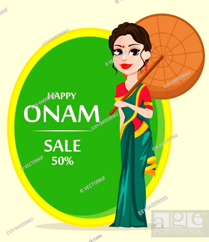 Onam celebration. Indian woman in traditional clothes holding umbrella,  Foto de Stock, Vector Low Budget Royalty Free. Pic. ESY-045559063 |  agefotostock