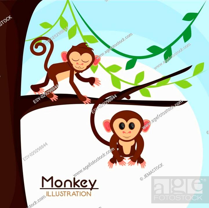 tree leaves monkey cartoon animal ape icon. Colorful design, Stock Vector,  Vector And Low Budget Royalty Free Image. Pic. ESY-029298844 | agefotostock