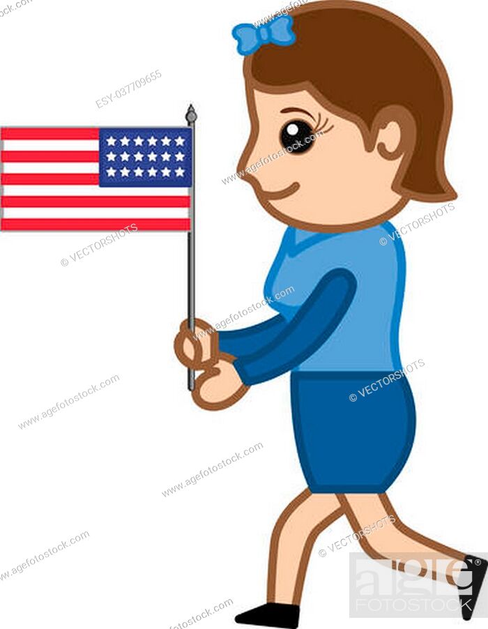 Drawing Art of Cute Pretty Patriotic Cartoon Woman Running with US Flag on  4th of July Vector..., Stock Vector, Vector And Low Budget Royalty Free  Image. Pic. ESY-037709655 | agefotostock