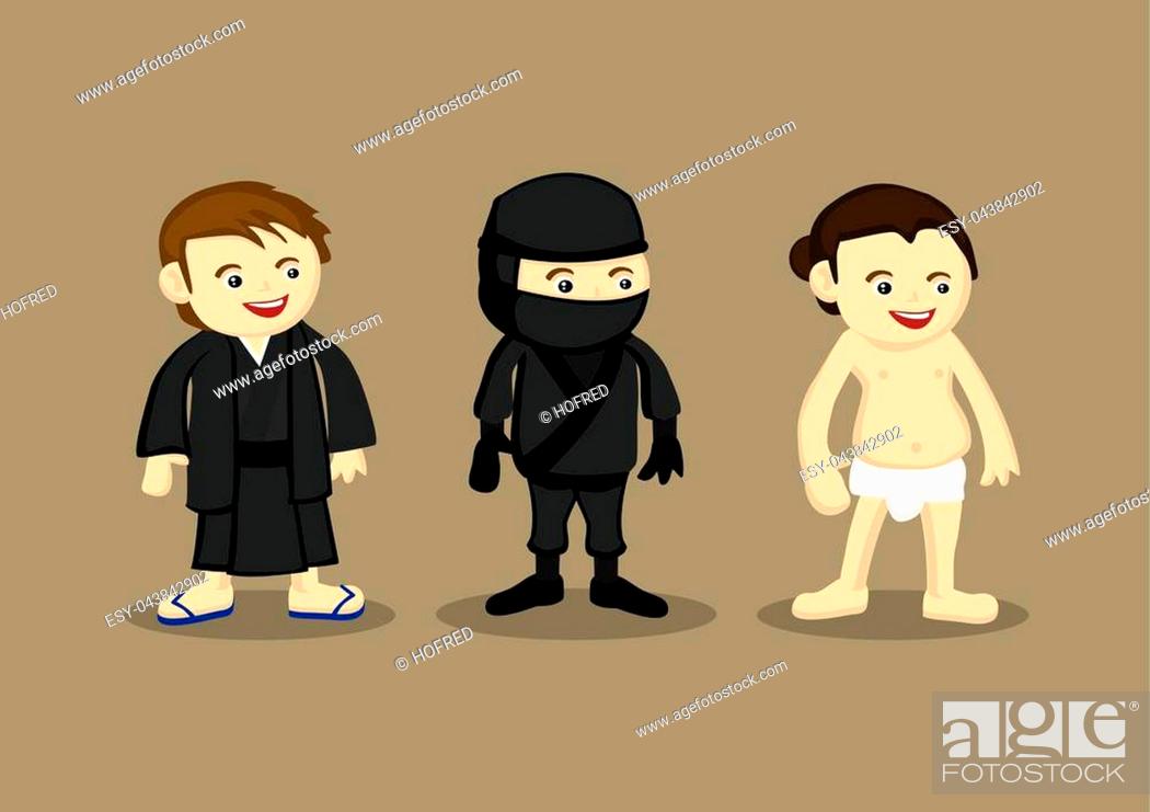 Vector illustration of cartoon Japanese characters, ninja in black garb,  Stock Vector, Vector And Low Budget Royalty Free Image. Pic. ESY-043842902  | agefotostock