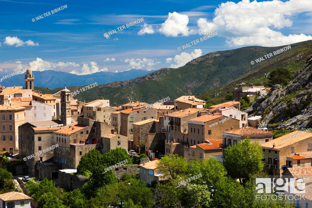 Stock Photo: France, Corsica, Haute-Corse Department, La Balagne Region, Speloncato, elevated town view.