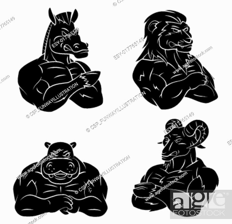 Stock Vector: Horse, Lion, Hypo and Goat Tattoo.