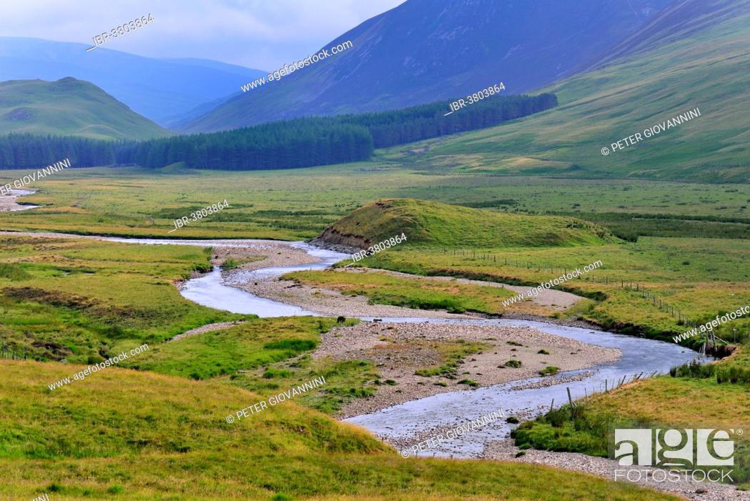 Stock Photo: Typical landscape on the Clunie Water, Braemar, Aberdeenshire, Grampian, Scotland, United Kingdom.