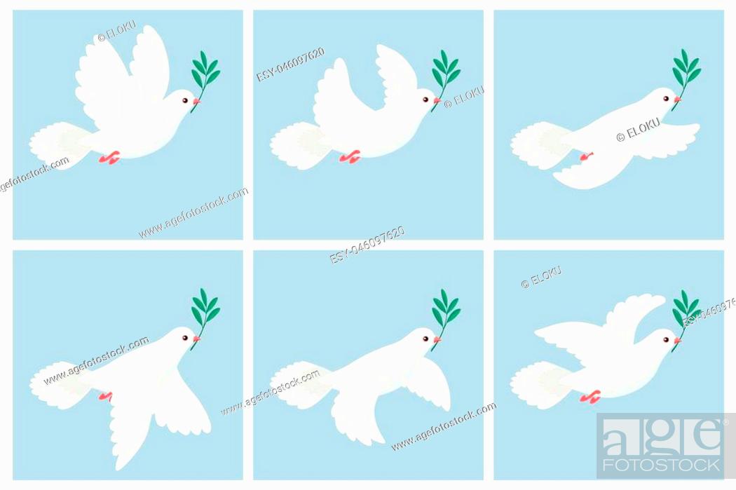 Vector illustration of flying white dove holding olive branch, Vecteur de  Stock, Vecteur et Image Low Budget Royalty Free. Photo ESY-046097620 |  agefotostock