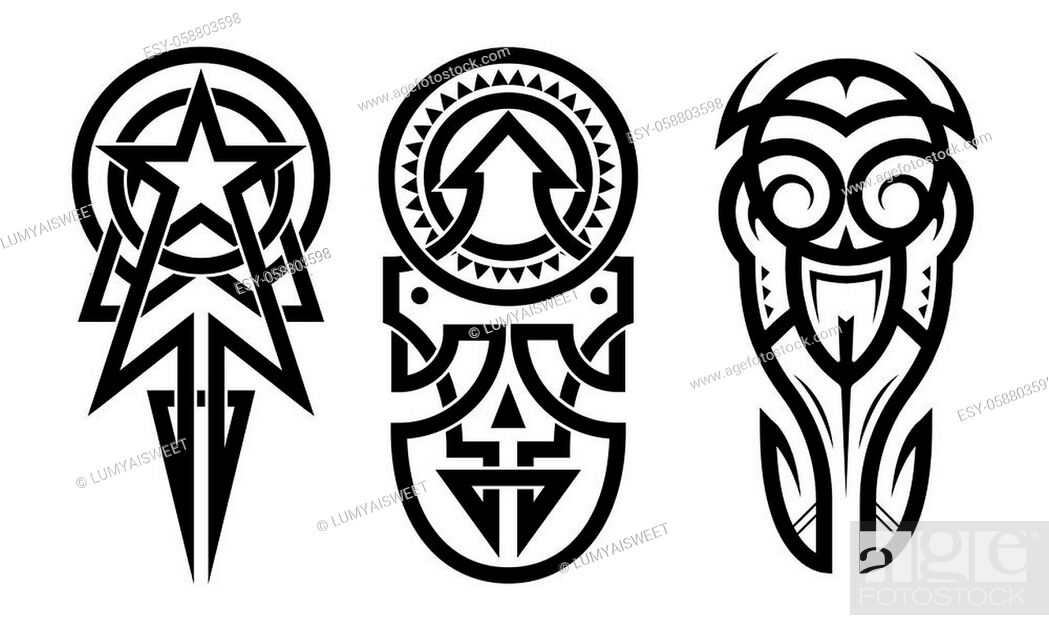 Tattoo tribal abstract sleeve set, black arm shoulder tattoo fantasy pattern vector art design..., Stock Vector, Vector And Low Budget Royalty Free Image. Pic. ESY-058803598