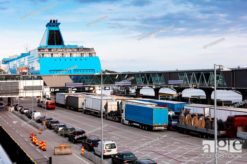 Stock Photo: loading cars on the sea ferry.