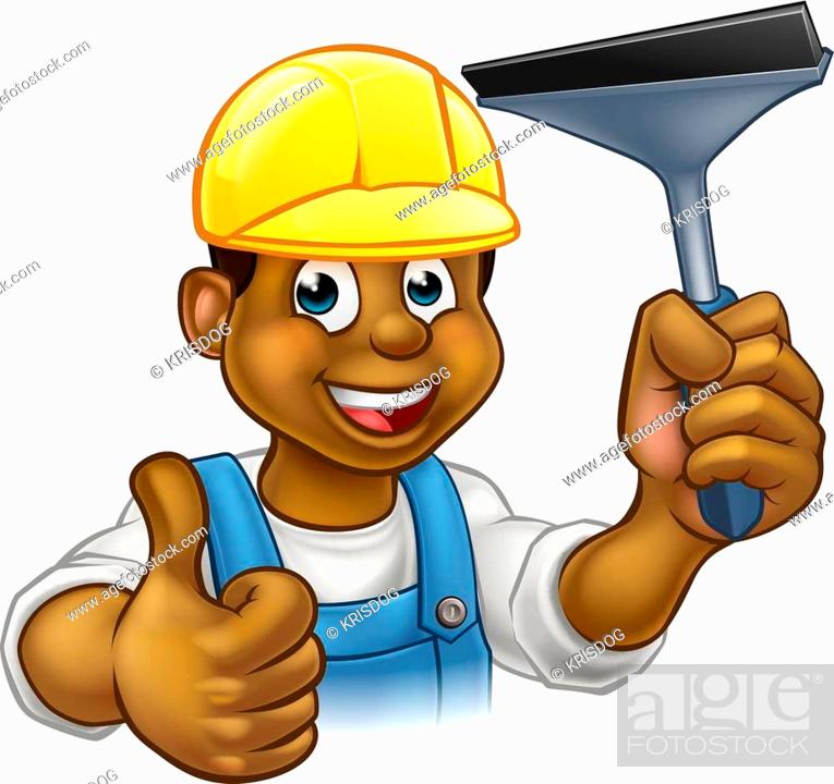 A window cleaner washer cartoon character holding a squeegee and giving a  thumbs up, Stock Vector, Vector And Low Budget Royalty Free Image. Pic.  ESY-046241606 | agefotostock