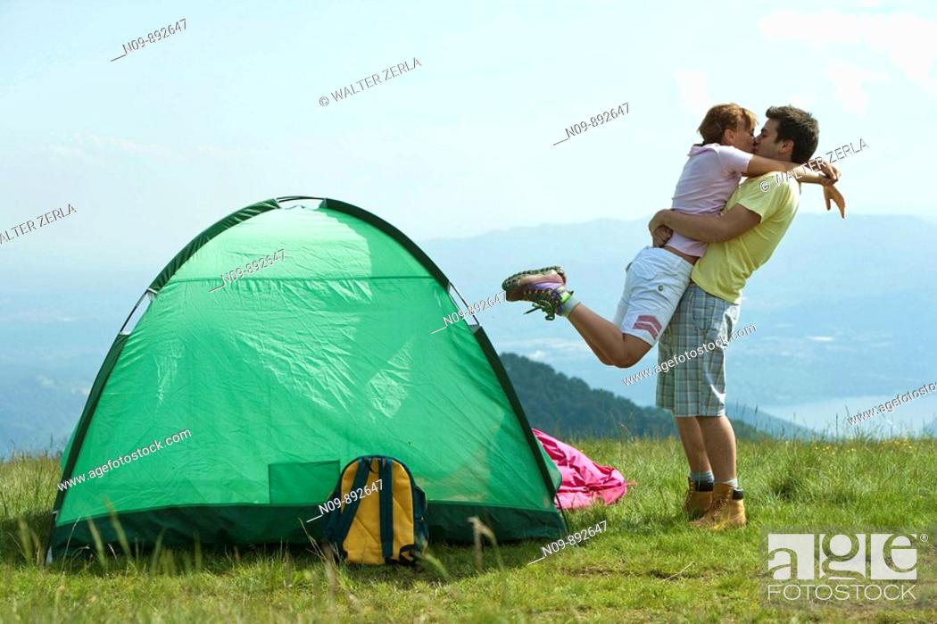 Stock Photo: Happy Couple Camping.