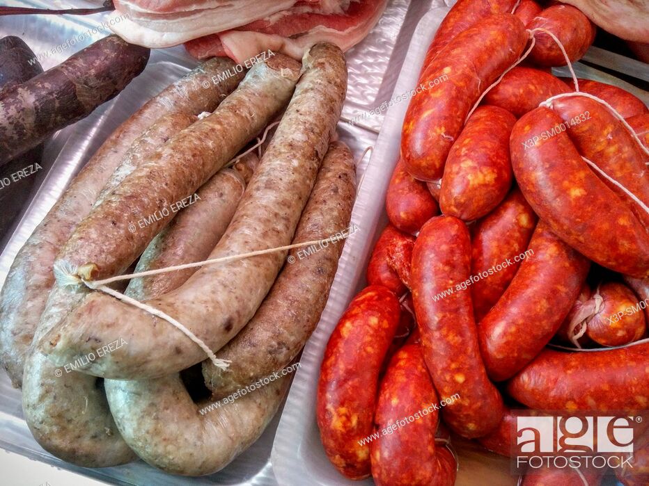 Stock Photo: Sausages for sale.