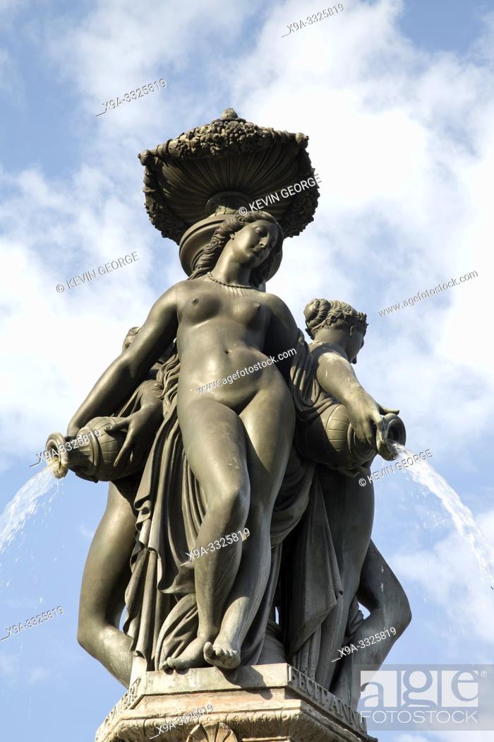 Stock Photo: Fountaine des Trois Graces Fountain by Visconti (1869), Bourse Square, Bordeaux; France.