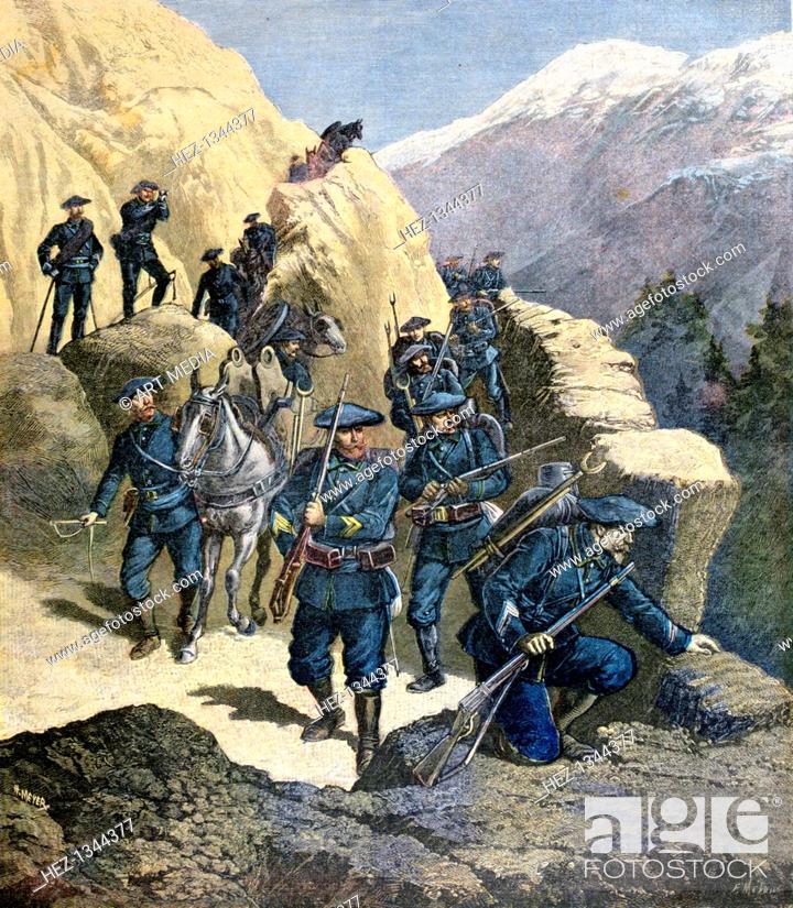 Stock Photo: Alpine Chasseurs, 1891. A print from the Le Petit Journal, 21st March 1891.