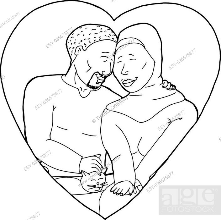 Outline cartoon of happy Muslim couple with pet cat, Stock Vector, Vector  And Low Budget Royalty Free Image. Pic. ESY-036675877 | agefotostock