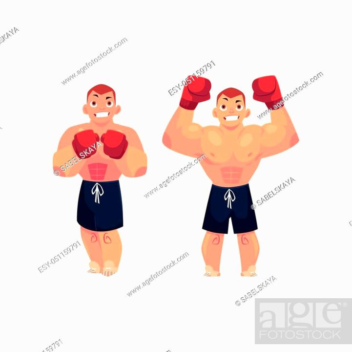 vector cartoon muscular strong handsome boxer man bare torso and chest  standing with hands in red..., Stock Vector, Vector And Low Budget Royalty  Free Image. Pic. ESY-051159791 | agefotostock