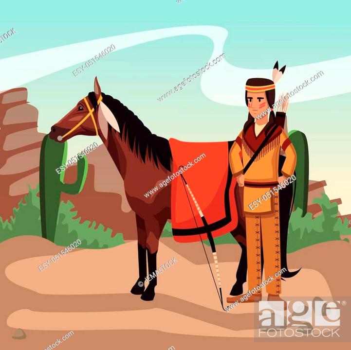 American indian warrior on horse at village cartoon vector illustration  graphic design, Stock Vector, Vector And Low Budget Royalty Free Image.  Pic. ESY-051546020 | agefotostock