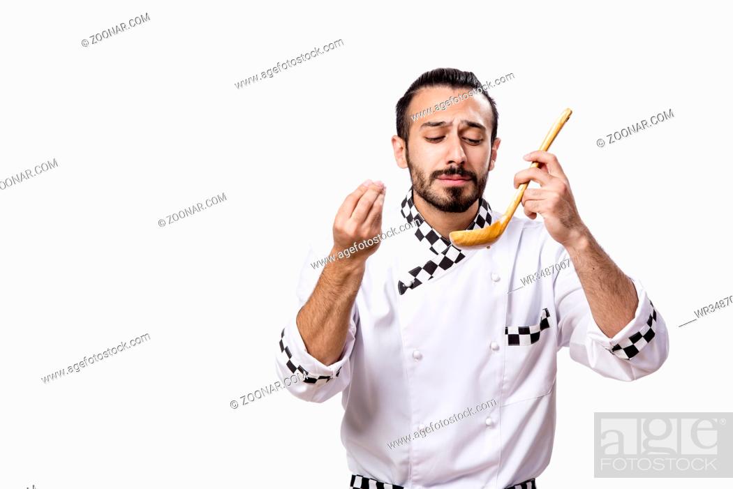 Imagen: Funny male cook isolated on the white background.