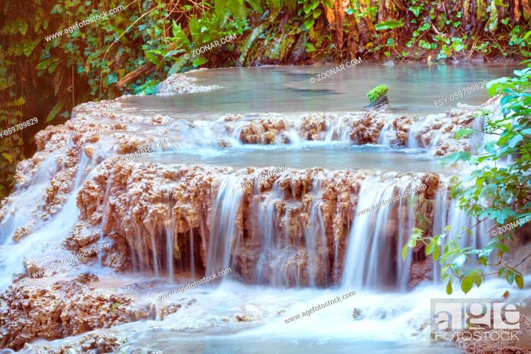 Stock Photo: Krushuna waterfalls turquoise water terraces and pools, the biggest travertine cascade in Bulgaria.