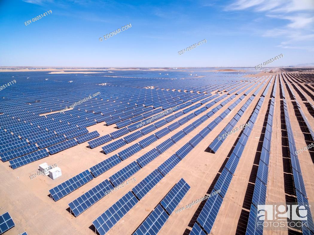 Stock Photo: aerial view of solar energy, golmud in qinghai province, China.