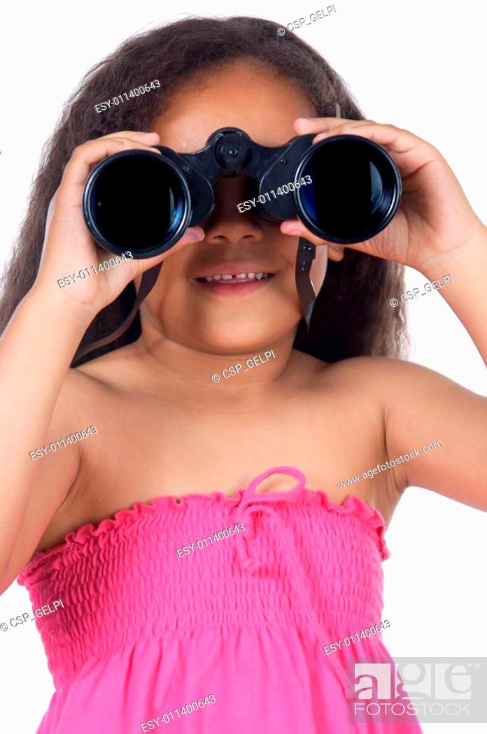 Stock Photo: girl looking throuth the binoculars.