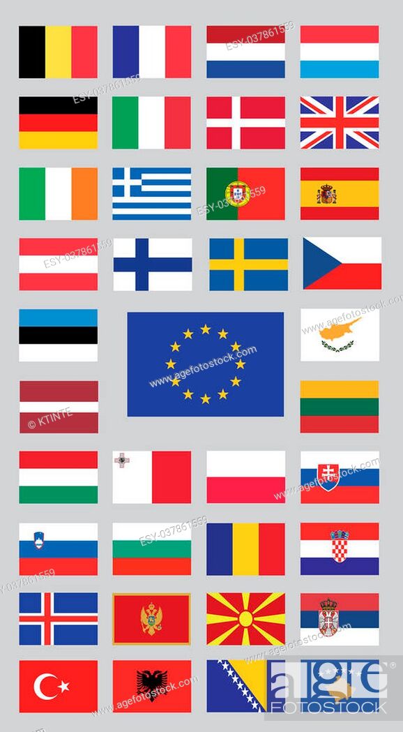 Stock Vector: European union flags of countries and the candidate countries.