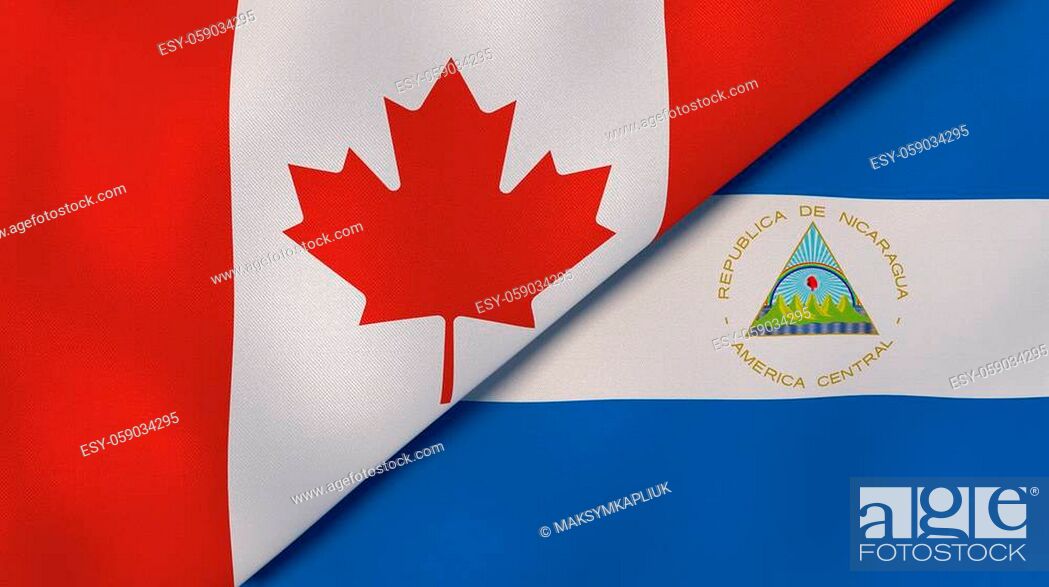 Stock Photo: Two states flags of Canada and Nicaragua. High quality business background. 3d illustration.