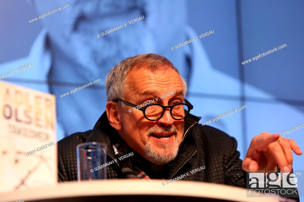 Stock Photo: Danish author Jussi Adler-Olsen speaks during a presentation of his new novel 'Takeover' at the Open Stage event of the 2015 Frankfurt Book Fair in Frankfurt.
