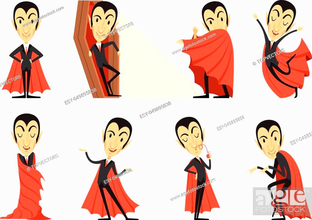 Count Dracula wearing red cape. Set of cute cartoon vampire characters  vector illustrations isolated..., Stock Vector, Vector And Low Budget  Royalty Free Image. Pic. ESY-049895838 | agefotostock