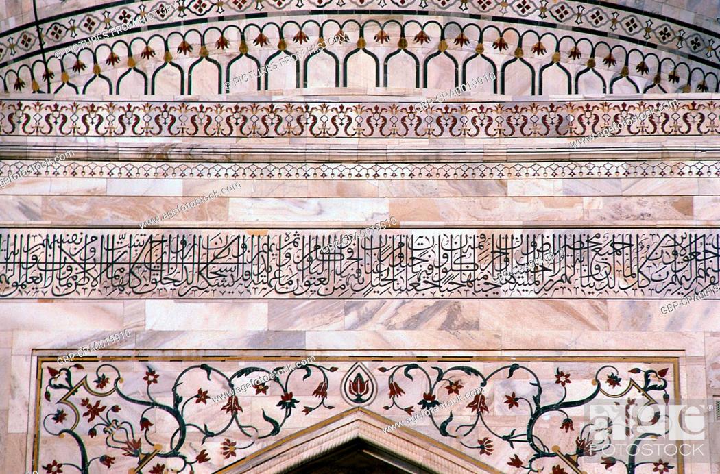 India Koranic Verse And Abstract Motifs On The Western Facade Of The Taj Mahal At Sunset Agra Stock Photo Picture And Rights Managed Image Pic Gbp Cpa0019910 Agefotostock