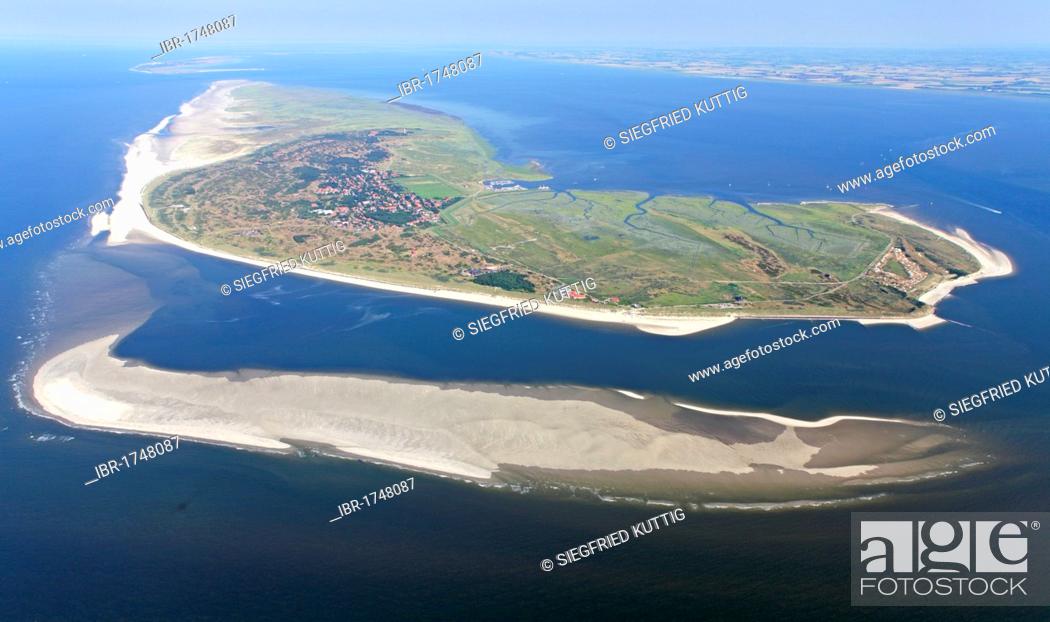 Stock Photo: Aerial View, Spiekeroog, East Frisian Island, East Frisia, Lower Saxony, Germany, Europe.
