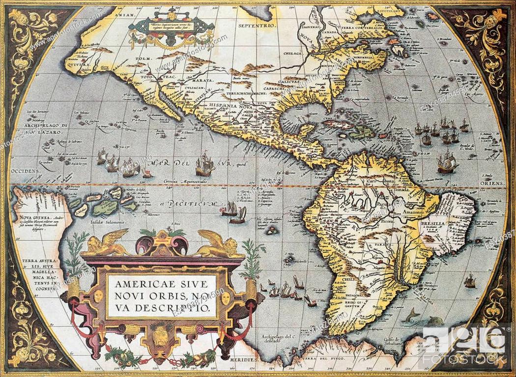 America old map, from Theatrum Orbis Terrarum, the first Atlas in the world, Stock Photo, Picture And Low Budget Royalty Free Image. Pic. ESY-038794590 | agefotostock
