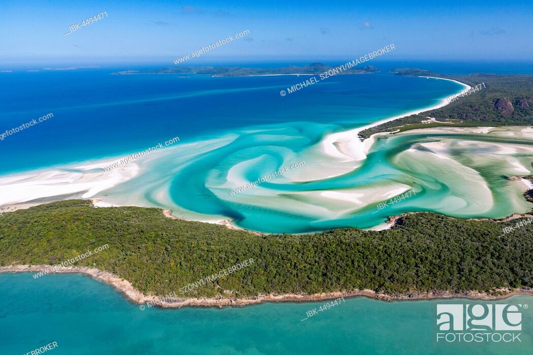 Stock Photo: Whitehaven Beach and Hill Inlet river meanders, Whitsunday Islands, Queensland, Australia.