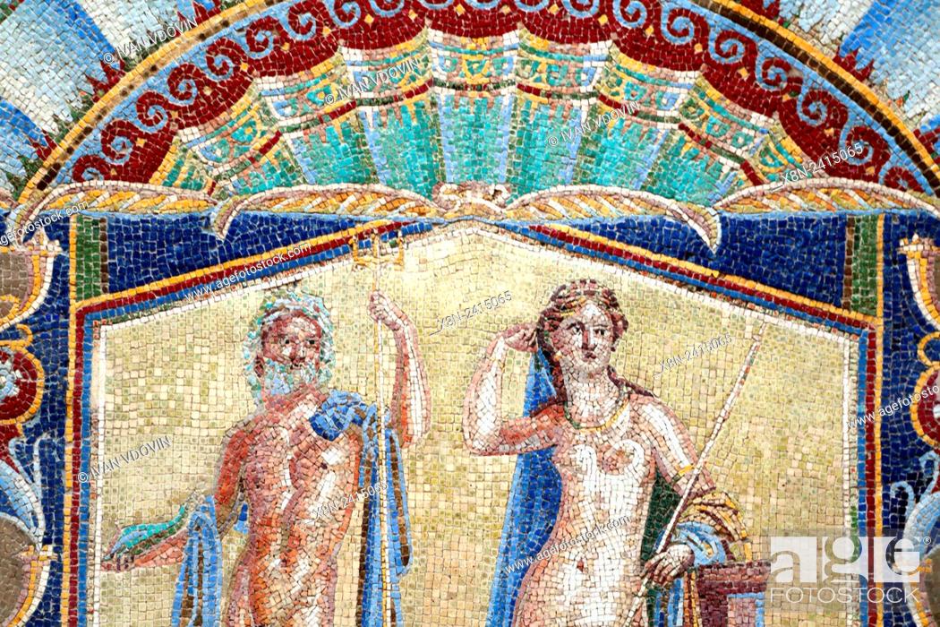 Stock Photo: Neptune and Salacia, wall mosaic in House 22 (Casa Nettuno e Anfitrite), 1st century AD, Herculaneum, Ercolano, Campania, Italy.