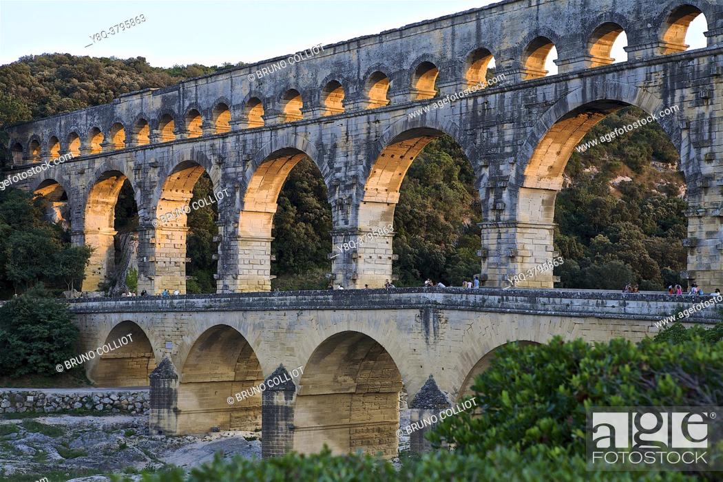 Stock Photo: Pont du Gard, Gallo Roman site, Gard, France.
