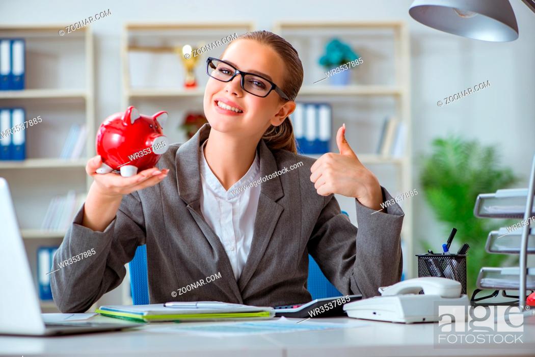 Stock Photo: Female businesswoman boss accountant working in the office.