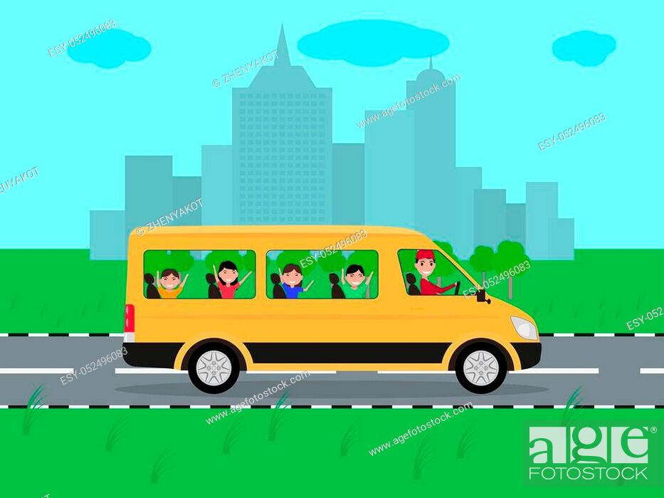 Vector illustration of cartoon children traveling by bus on holiday,  vacation, travel, Stock Vector, Vector And Low Budget Royalty Free Image.  Pic. ESY-052496083 | agefotostock