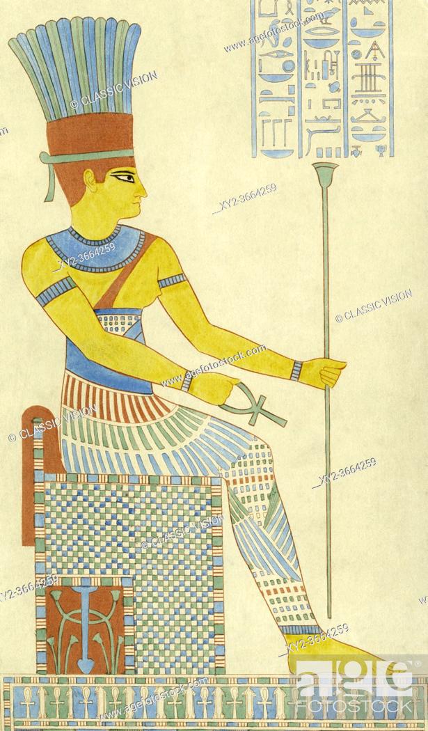 Stock Photo: Anuket, also called Anaka, Anqet or Anoukis. Ancient Egyptian goddess of the Nile cataracts and Lower Nubia. After an engraving by Le Houx (or Lehoux) in Jean.