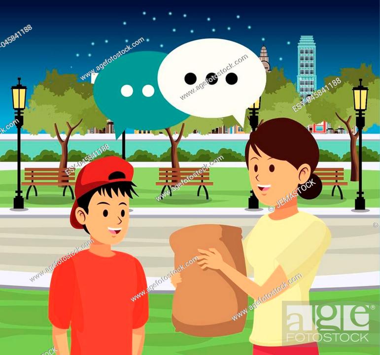 Family talking in city at night cartoons vector illustration graphic  design, Stock Vector, Vector And Low Budget Royalty Free Image. Pic.  ESY-045841188 | agefotostock