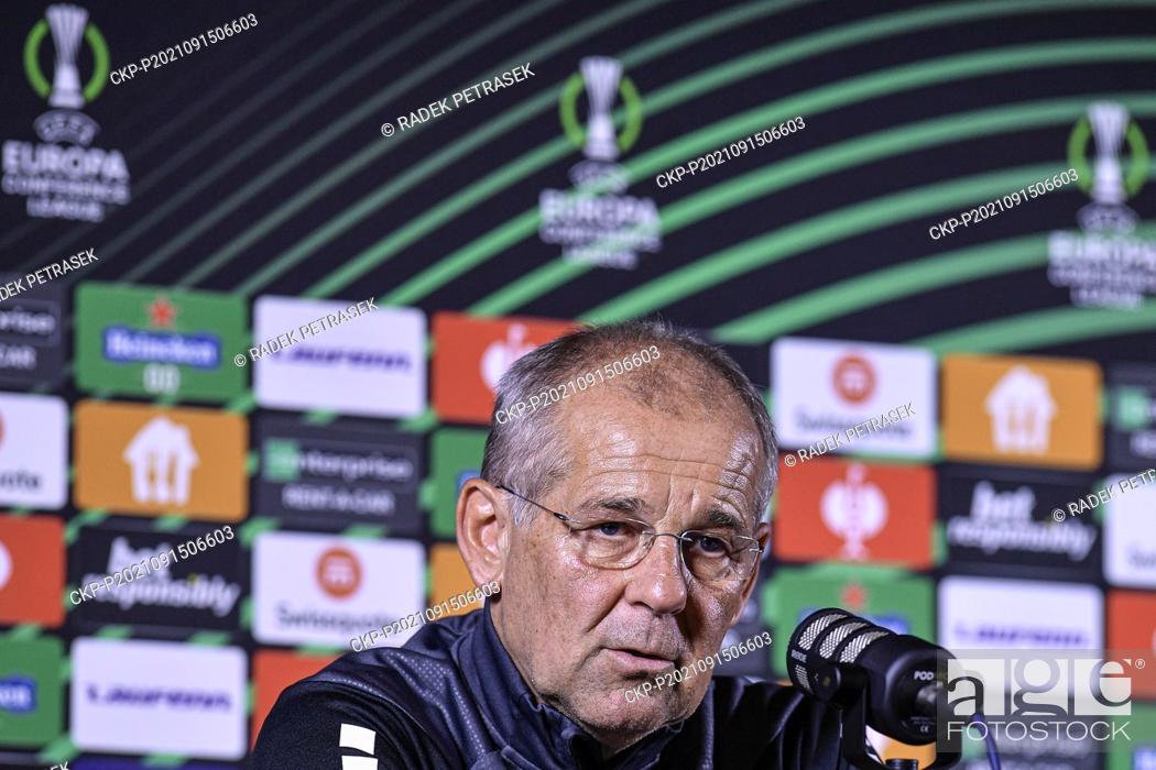 Stock Photo: Head coach of Jablonec Petr Rada speaks during the press conference prior to Football European Conference League, Group D.