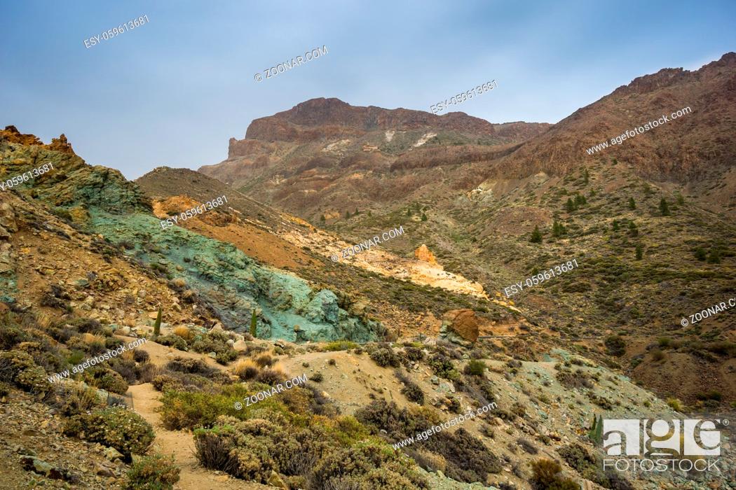 Stock Photo: Teide National Park on Tenerife island in Spain with stunning views over lava fields.