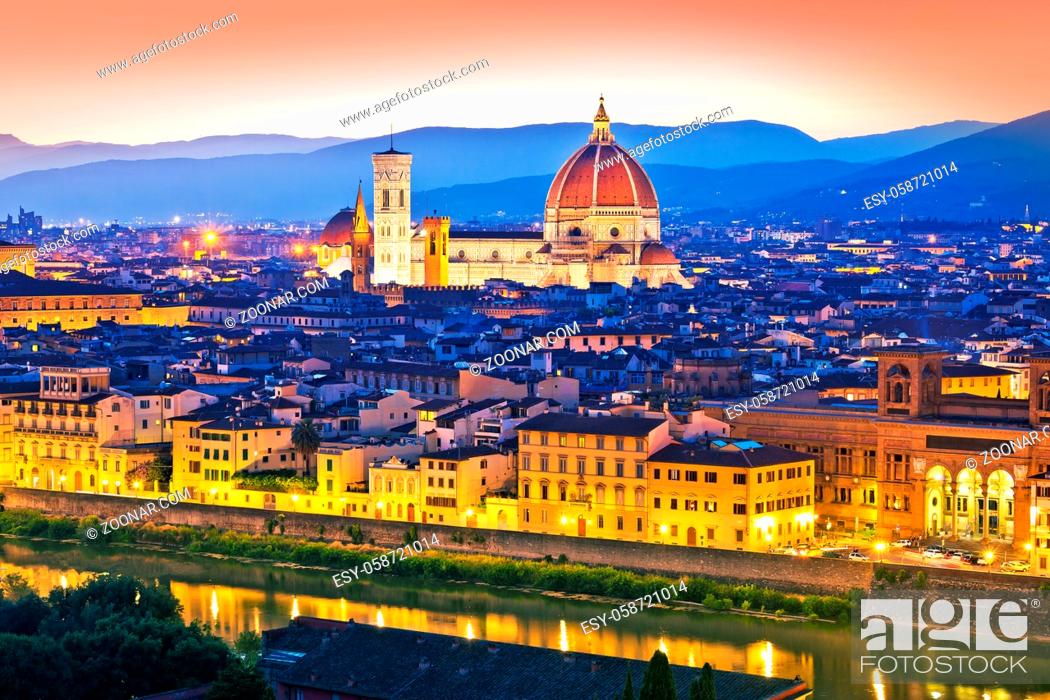 Stock Photo: Colorful Florence rooftops and Duomo view at sunset, Tuscany region of ITaly.