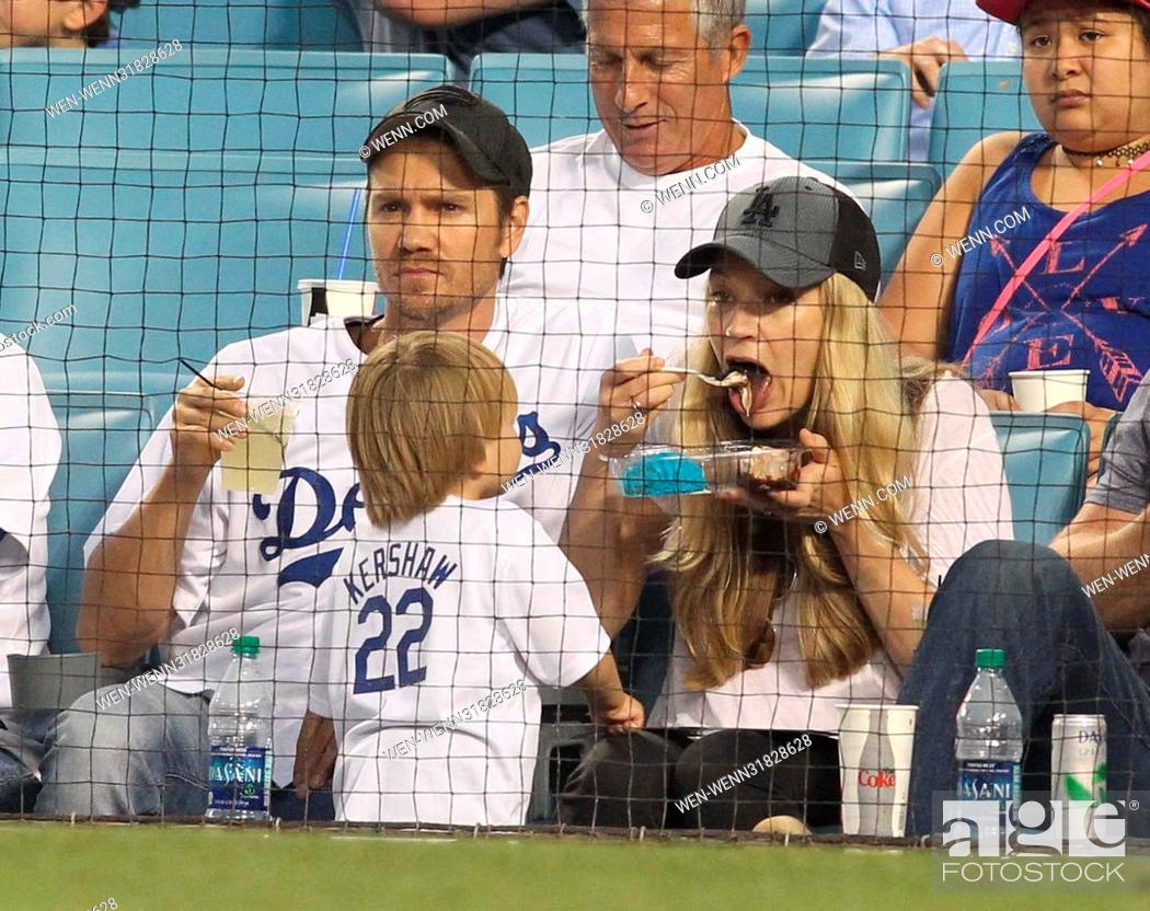 Celebrities at the LA Dodgers game. The Los Angeles Dodgers