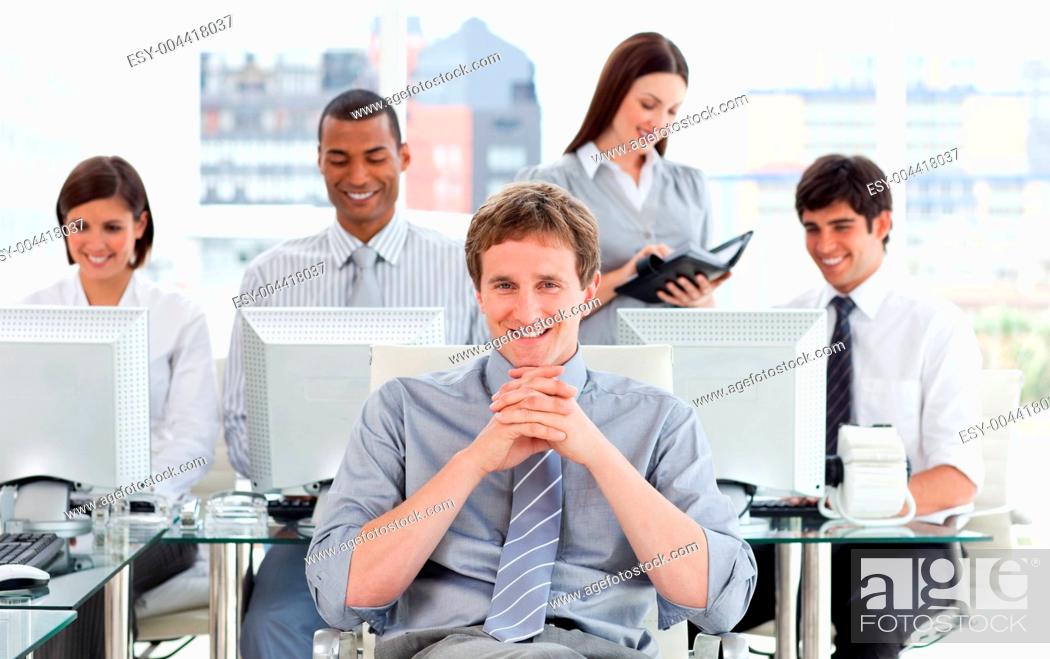 Stock Photo: Presentation of ambitious business team at work.