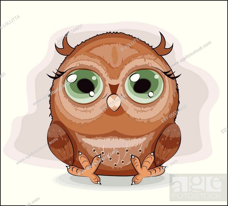Baby Owl with green eyes, The picture in hand drawing cartoon style, can be  used for t-shirt print, Stock Vector, Vector And Low Budget Royalty Free  Image. Pic. ESY-055744691 | agefotostock